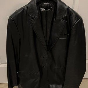 Zara Black Faux Leather Oversized Blazer